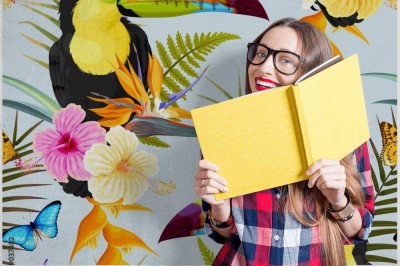 Tapeta do sypialni w Tukany i kwiaty