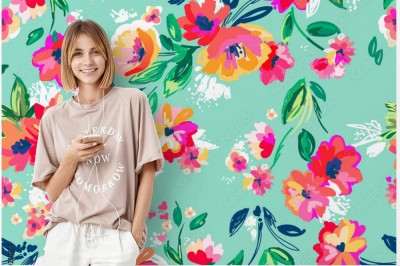 Tapeta Ładnie malowane kwiaty ~ bezszwowe tło