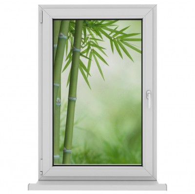 Folia na okno łazienkowe Bambusowe drzewo z liśćmi na rozmytym zielonym tle