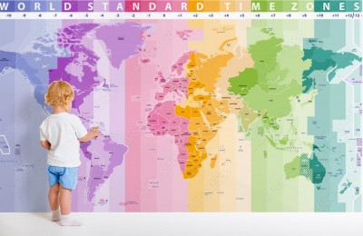 Fototapeta Mapa świata z podziałem stref czasowych