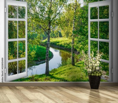 Fototapeta okno z widokiem na staw