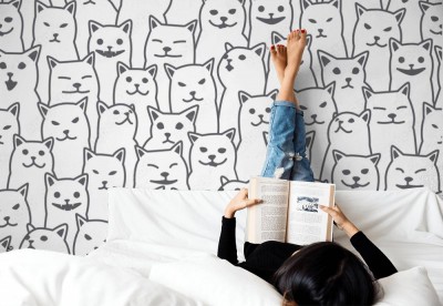 Fototapeta z teksturą kota w stylu  doodle