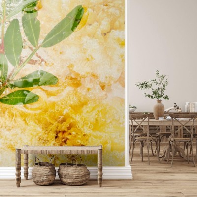 Fototapeta Mrożone kwiaty na tle żółtej abstrakcji