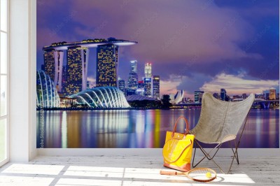 Fototapeta Fioletowy Singapur w nocy