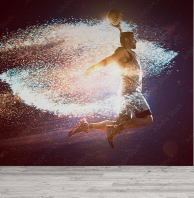 Fototapeta Koszykarz wyskakuje do kosza