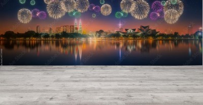 Fototapeta Piękne fajerwerki nad panoramą miasta Kuala Lumpur