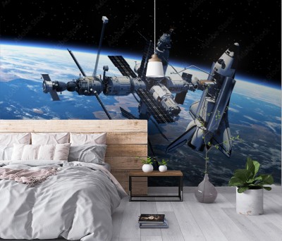 Fototapeta Wahadłowiec I stacja kosmiczna w kosmosie