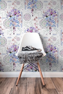 Fototapeta z abstrakcyjnym wzorek kwiatowym i ozdobami Mandali