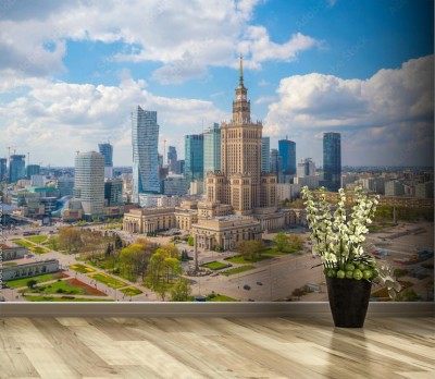 Fototapeta Zdjęcie lotnicze przedstawiające panoramę miasta Warszawa