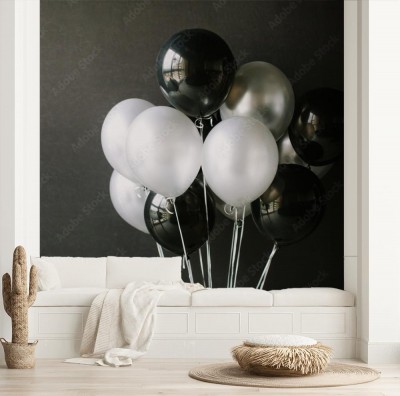Fototapeta Czarno-białe balony na ciemnym czarnym tle