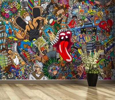 Fototapeta Kolaż graffiti na dużym murze