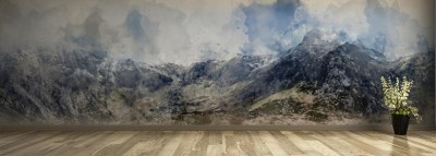 Fototapeta Panoramiczny obraz pokrytego śniegiem pasma górskiego 