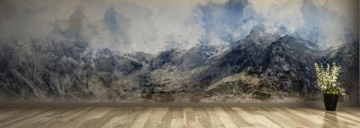 Fototapeta Panoramiczny obraz pokrytego śniegiem pasma górskiego