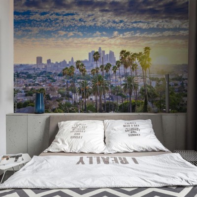 Fototapeta Architektura Los Angeles widziana na tle zachodzącego słońca