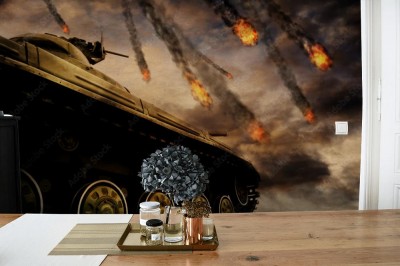 Fototapeta Czołg wojskowy na polu bitwy