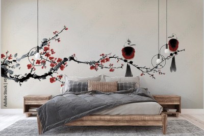 Fototapeta do sypialni z orientalnym malowanym wzorem