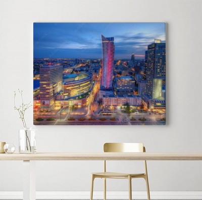 Obraz na płótnie Warszawa wieczorna panorama miasta