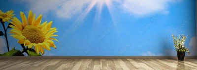 Fototapeta Panoramiczna kompozycja słonecznika i błękitu letniego nieba