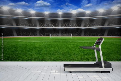 Fototapeta Stadion piłkarski z jasnymi światłami