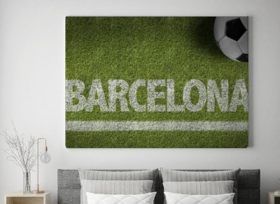 Obraz na płótnie Boisko do piłki nożnej z tekstem: Barcelona