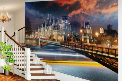 Fototapeta Ratusz w Paryżu nocą - Hotel de Ville