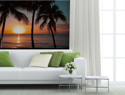 Fototapeta Zachód słońca pod palmami kokosowymi Mauritiusa