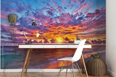 Fototapeta Kolorowy zmierzch nad oceanem na Maldives