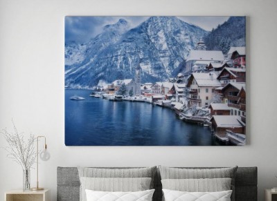 Obraz na płótnie Jezioro na Austriacką wioską wpisaną jako światowe dziedzictwo kultury
