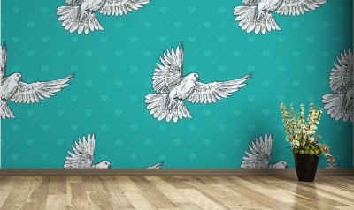 Tapeta Ręcznie rysowane gołębie w locie