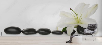 Fototapeta Biała lilia i kamienie