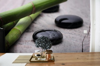 Fototapeta Czarny kamień i łodyga bambusa