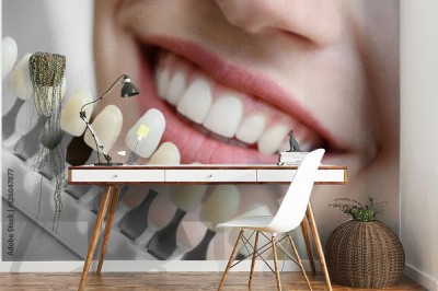 Fototapeta Młoda kobieta wybiera kolor zębów