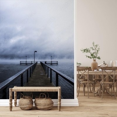 Fototapeta Samotna kładka do mglistego morza