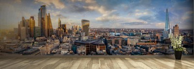 Fototapeta Zmierzch za nowożytnymi drapaczami chmur Londyńska linia horyzontu, UK