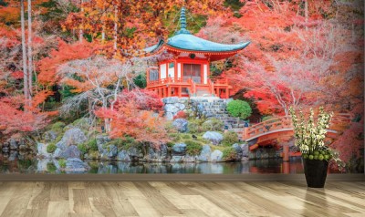Fototapeta Japońska świątynia w zatopiona w czerwonych liściach