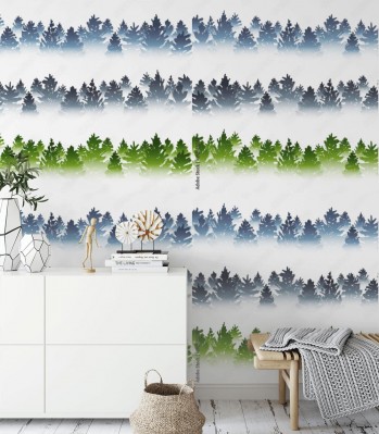 Fototapeta z horyzontem z sylwetkami lasu iglastego