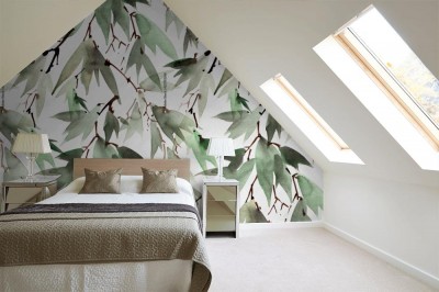 Tapeta Zielone liście bambusa malowane akwarelą