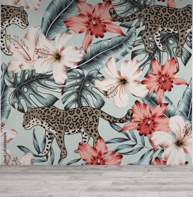 Tapeta Zwierzęta i modne desenie kwiatowe