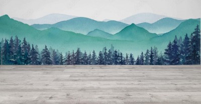 Fototapeta Górska panorama iglastego lasu we mgle