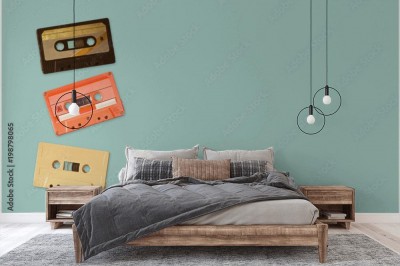 Fototapeta Kasety magnetofonowe na jednolitym kolorystycznie tle w stylu retro