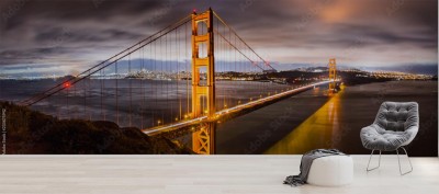Fototapeta Panoramiczny noc widok Golden Gate Bridge