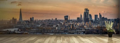 Fototapeta Szeroka panorama miejskiego krajobrazu Londynu w Wielkiej Brytanii podczas jesiennego zachodu słońca