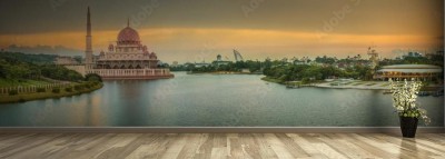 Fototapeta Zachód słońca nad meczetem Putrajaya i panoramą Kuala Lumpur