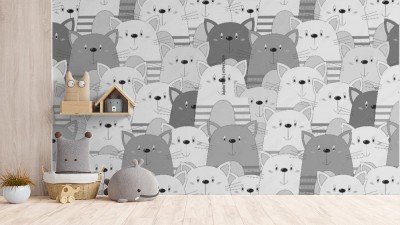 Tapeta Mozaika z  kotów w szarościach