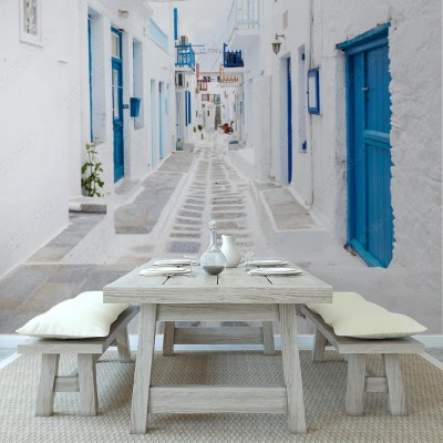 Fototapeta Piękna biała grecka uliczka w Mykonos