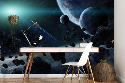 Fototapeta Wschód słońca nad grupą planet w kosmosie