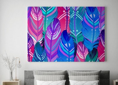 Obraz na płótnie z wzorem ręcznie rysowanych akwarelą piór w stylu boho