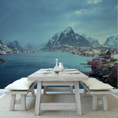 Fototapeta Śnieg w Reine Village, Lofoty, Norwegia