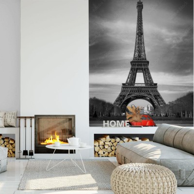 Fototapeta Wieża Eiffla i czerwony samochód - Paryż