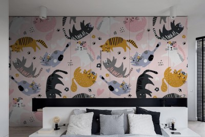 Naklejka na szafę dla dzieci z wzorem w kolorowe koty 